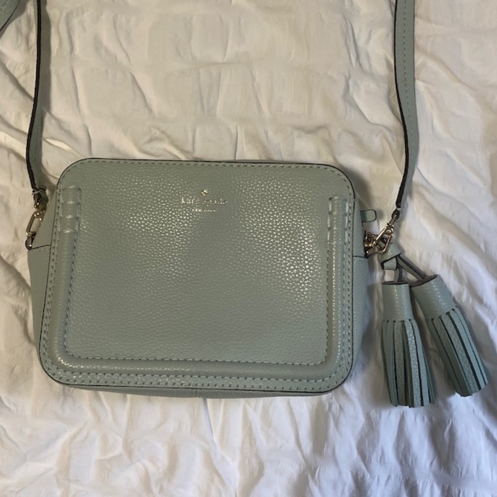 Kate Spade Pastel Mint Green Leather Crossbody Bag with Tassles